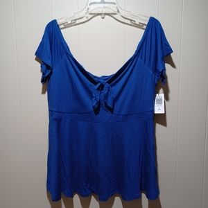 Torrid Babydoll Off Shoulder Blouse Blue Top